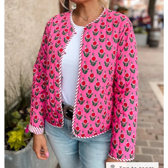 🌺Ready to Bloom Cotton Quilted Jacket Reversible jacket Inside Stripes viral - Picture 2 of 8